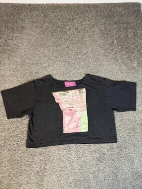 Jamie T-Shirt Womens One Size Black Cropped Crew Neck Cotton Silk Lightweight